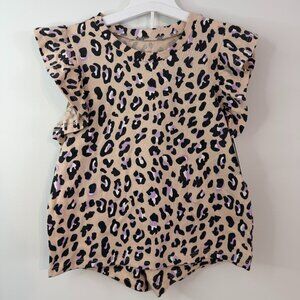 New Girls Size 4T Flutter Sleeve Beige Leopard Shirt - Short Set By Grayson Mini